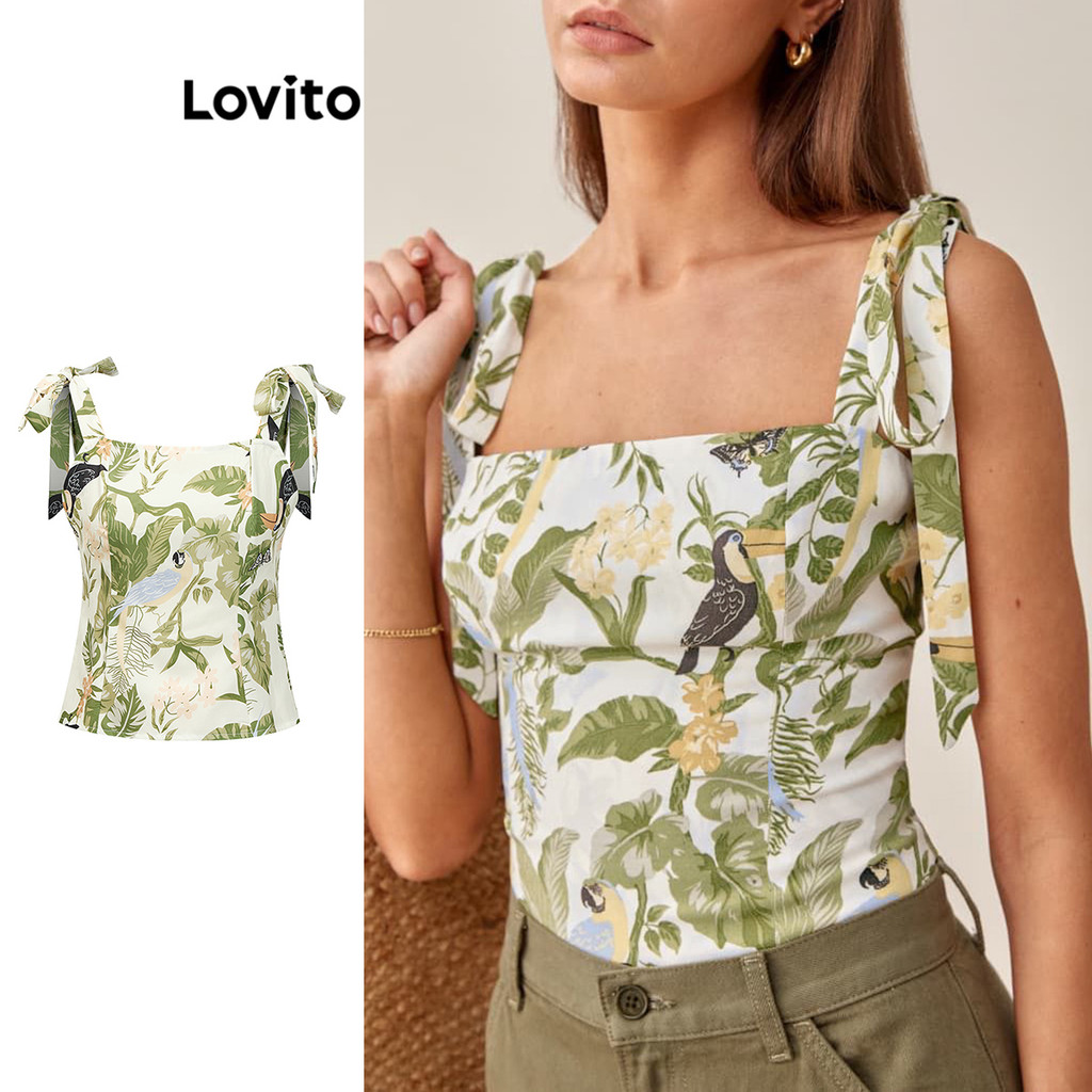 Lovito Regata feminina Boho Tropical cadarço L87ED354 Multicolorido