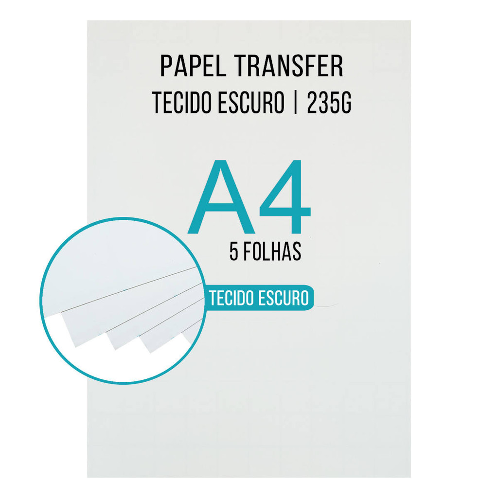 Papel Transfer 235g A4 Tecido Escuro Para Jato De Tinta Pacote 5