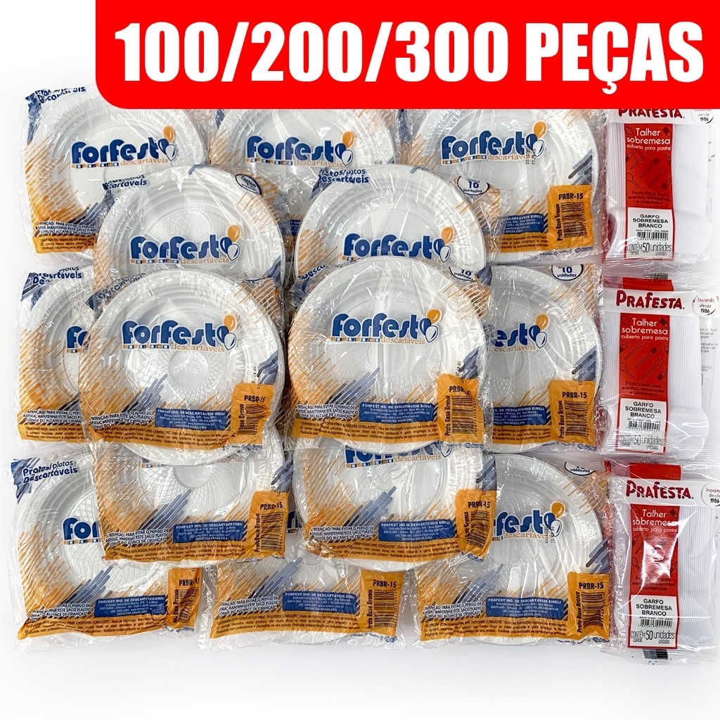 Kit Festa Descartável Pratos e Garfos Sobremesa Bolo 100un 200un