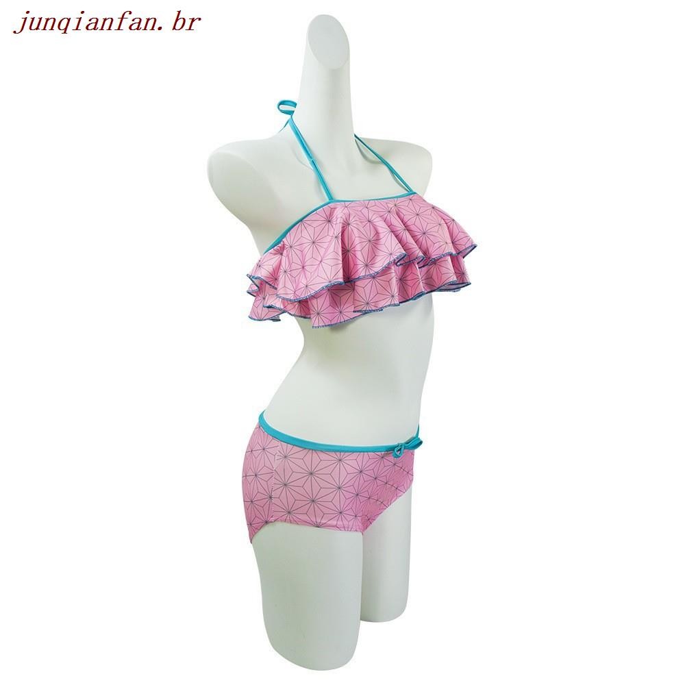 Anime Demon Slayer Sexy Bikini Set Impressão Maiô Feminino Swimwear