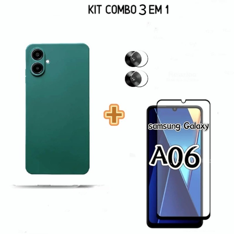 KiT ComBO 3 EM 1 Para Samsung Galaxy A06 Capa Capinha Anti Impacto