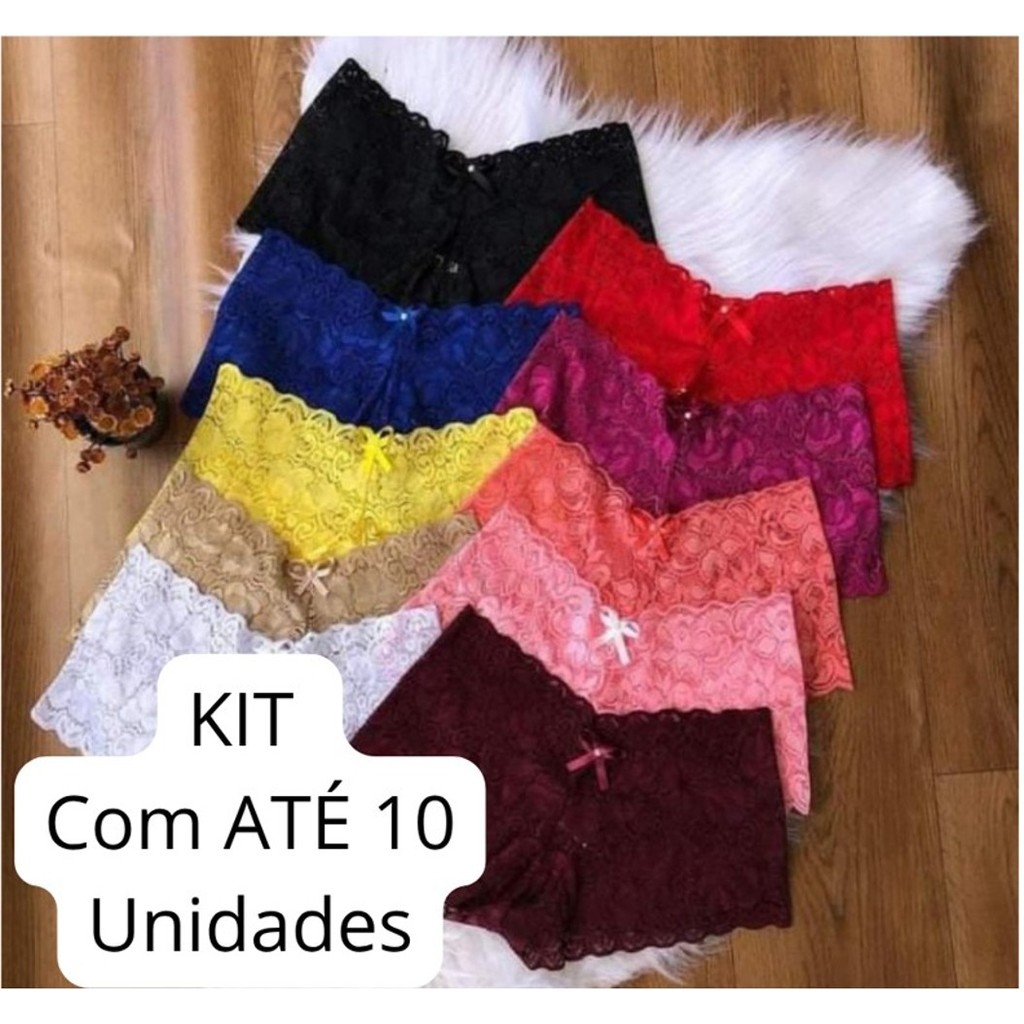 Kit Ate 10 Calcinhas Calesson Shortinho De Renda Premium Lingerie