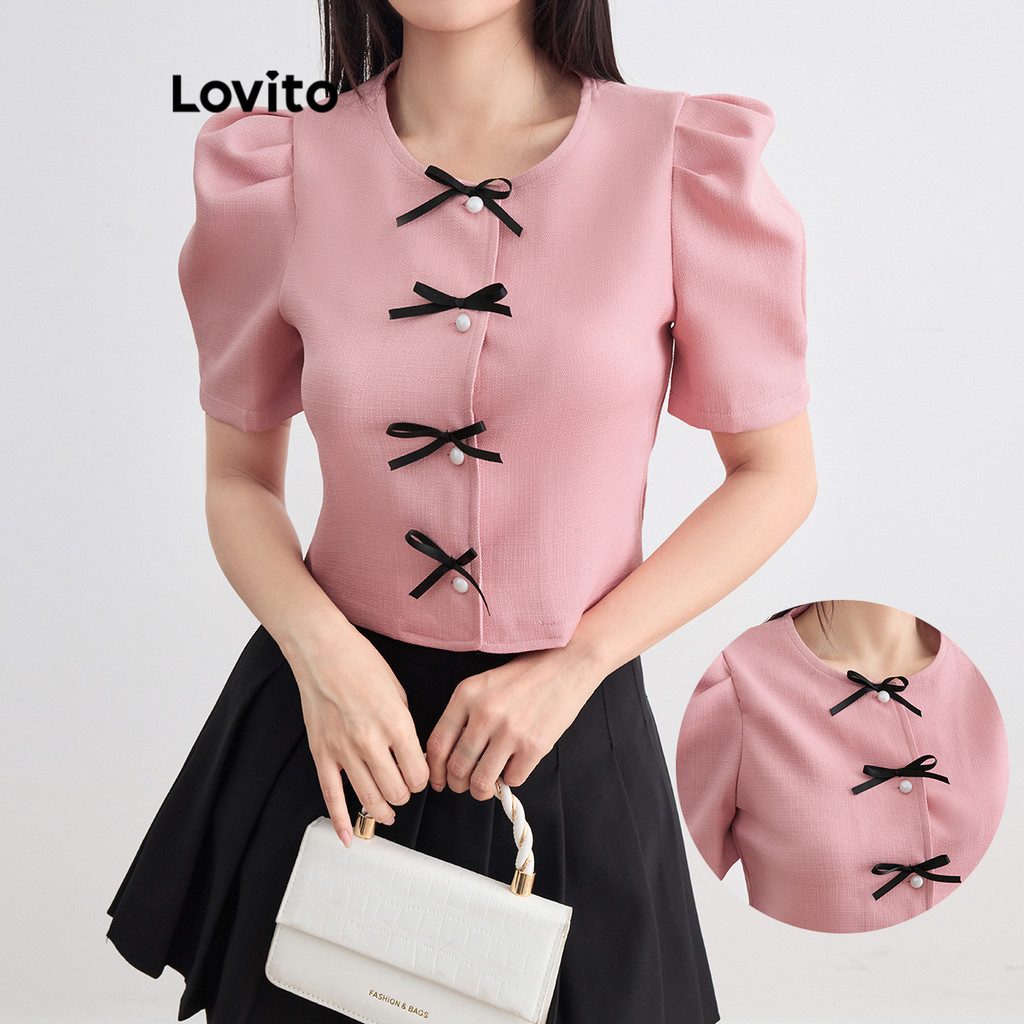 Lovito Blusa Elegante Es E P Rolas Na Frente E La O Simples