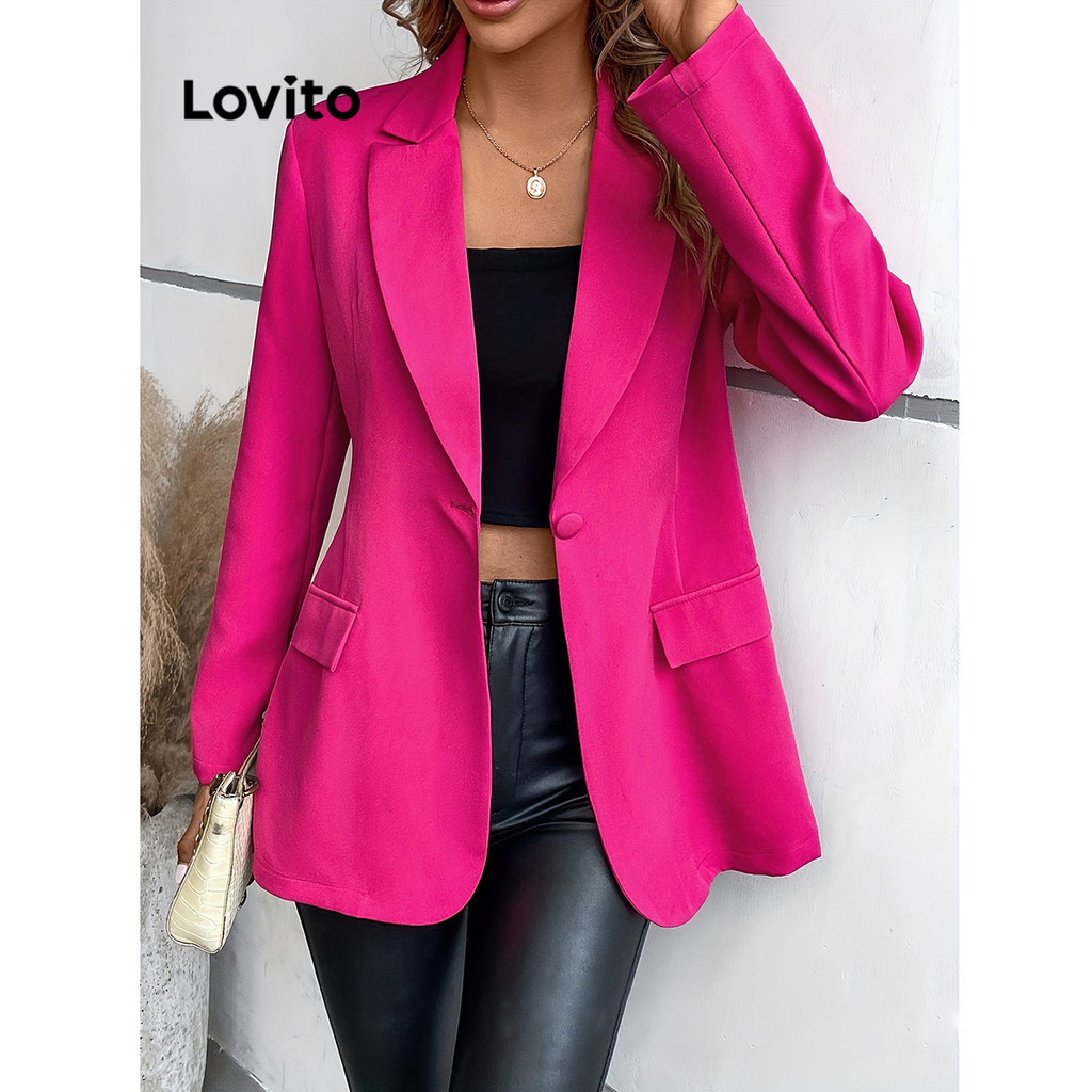 Lovito Blazer elegante botão de bolso liso para mulheres LNL72521