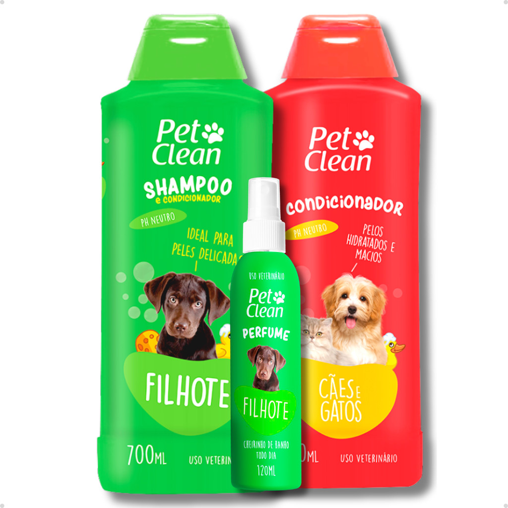 Kit Banho Pet Shop Shampoo Filhotes Creme Condicionador Perfume