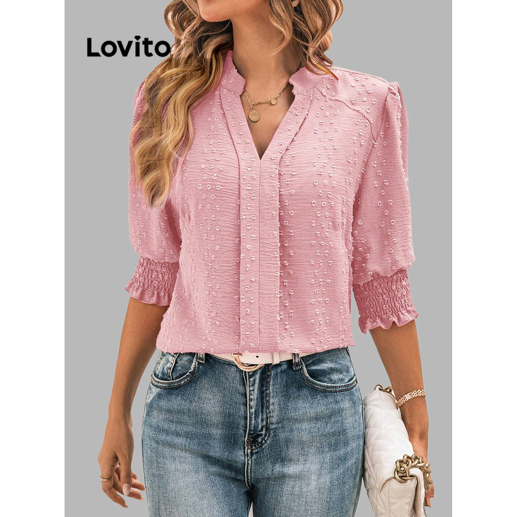 Lovito Blusa Jacquard Simples Elegante Para Mulheres LBL14452 Shopee