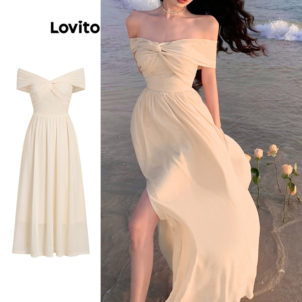 Lovito Vestido Elegante De Malha Lisa Contrastante Para Mulheres