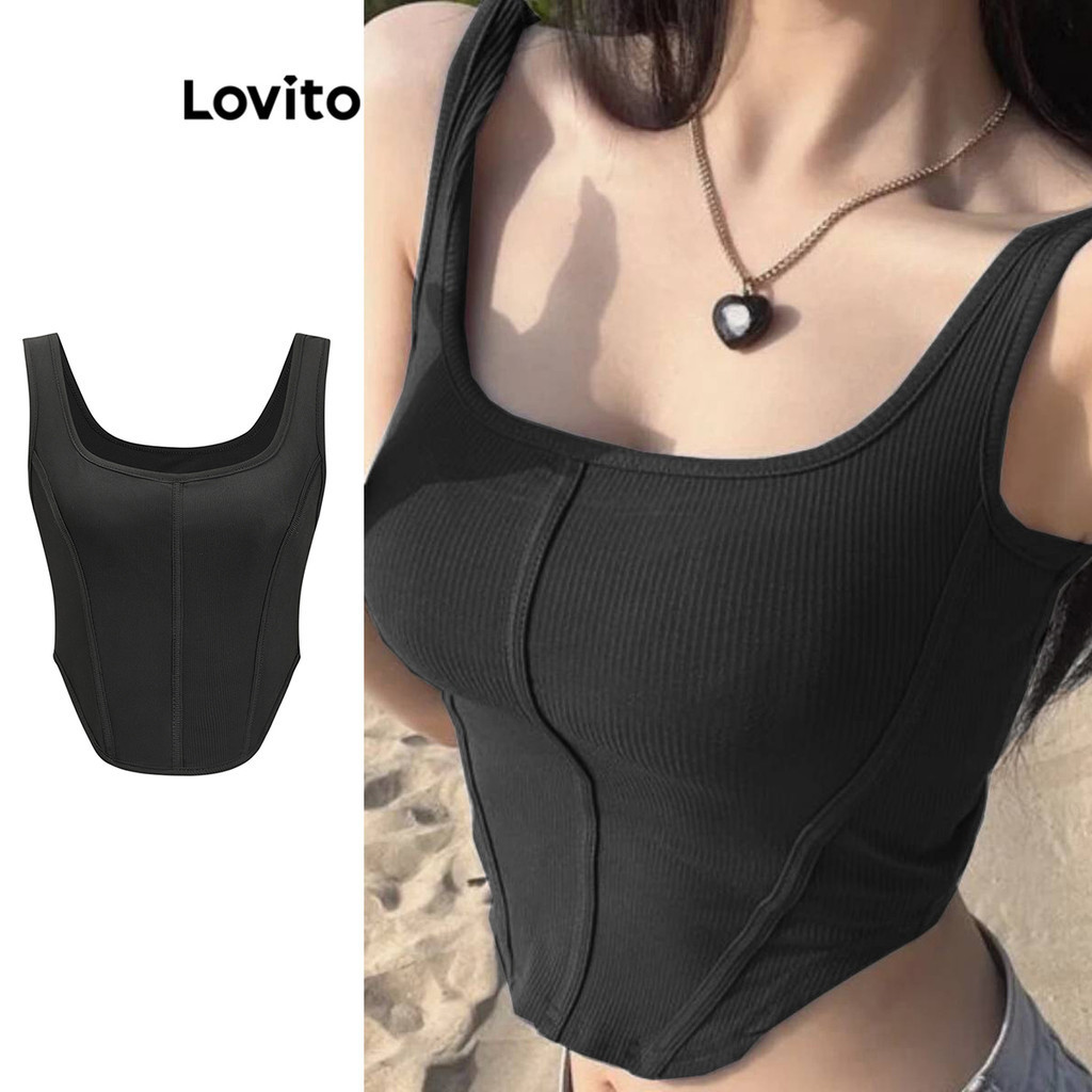 Lovito Regata Casual Simples Pintucks Para Mulheres L91ED387 Shopee