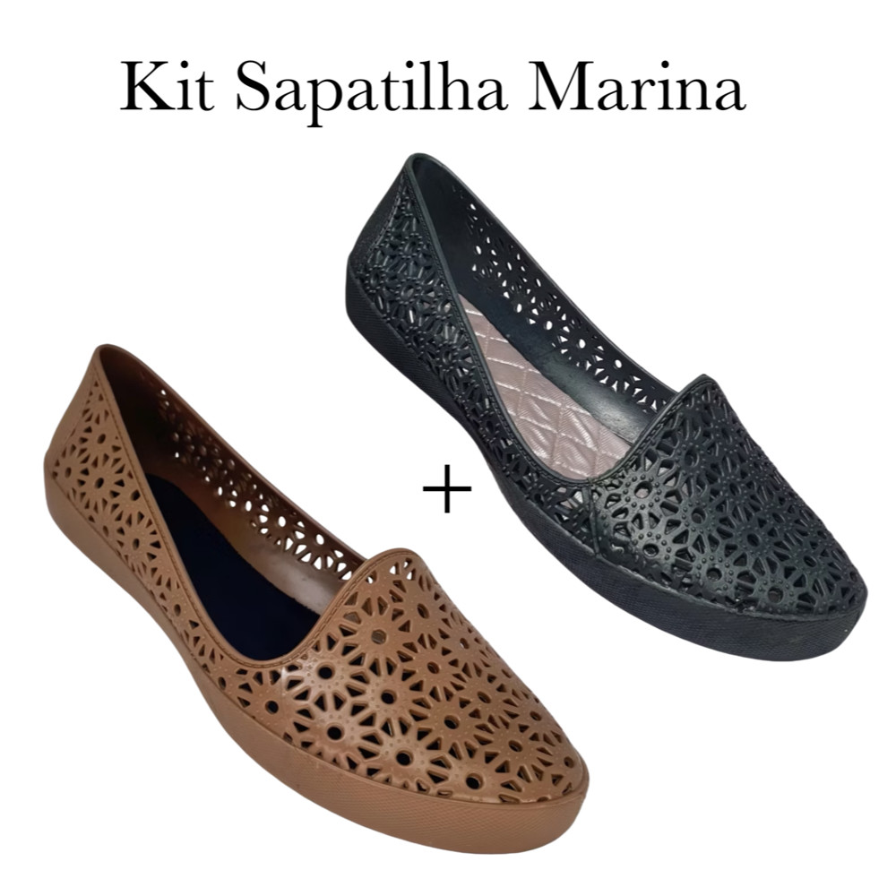 Kit Pares Sapatilha Feminina Marina Preto Nude Shopee Brasil