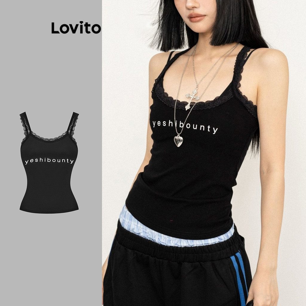 Lovito Casual Simples Babado Pesco O Regata Para Mulheres Lad