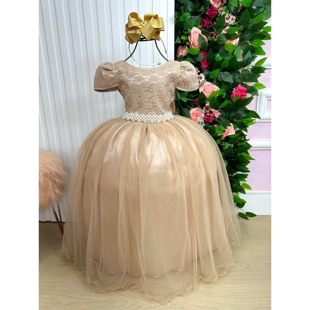 Vestido Infantil Longo Dourado Nude Daminha Florista Formatura Shopee