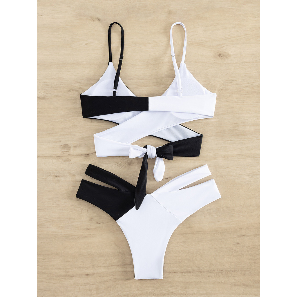 Novo conjunto de maiô dividido feminino bate cor bikini europeu e