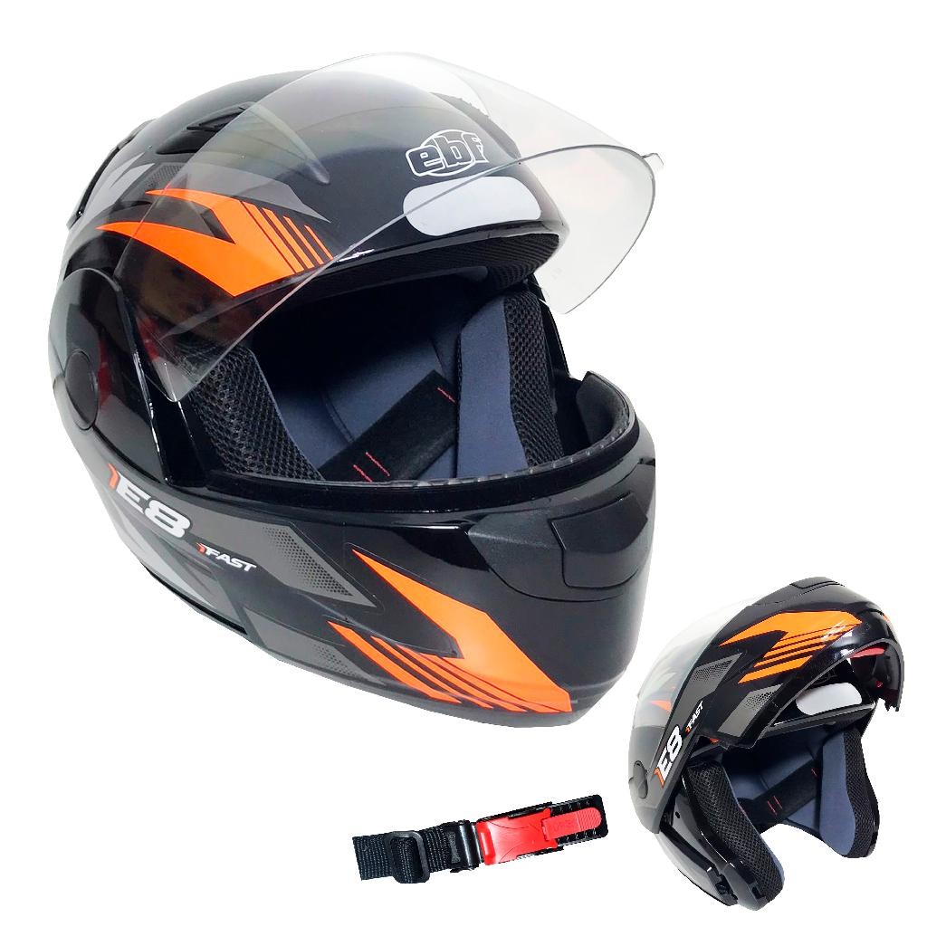 Capacete Ebf Fast E Modelo Robocop Escamoteavel Preto E Laranja