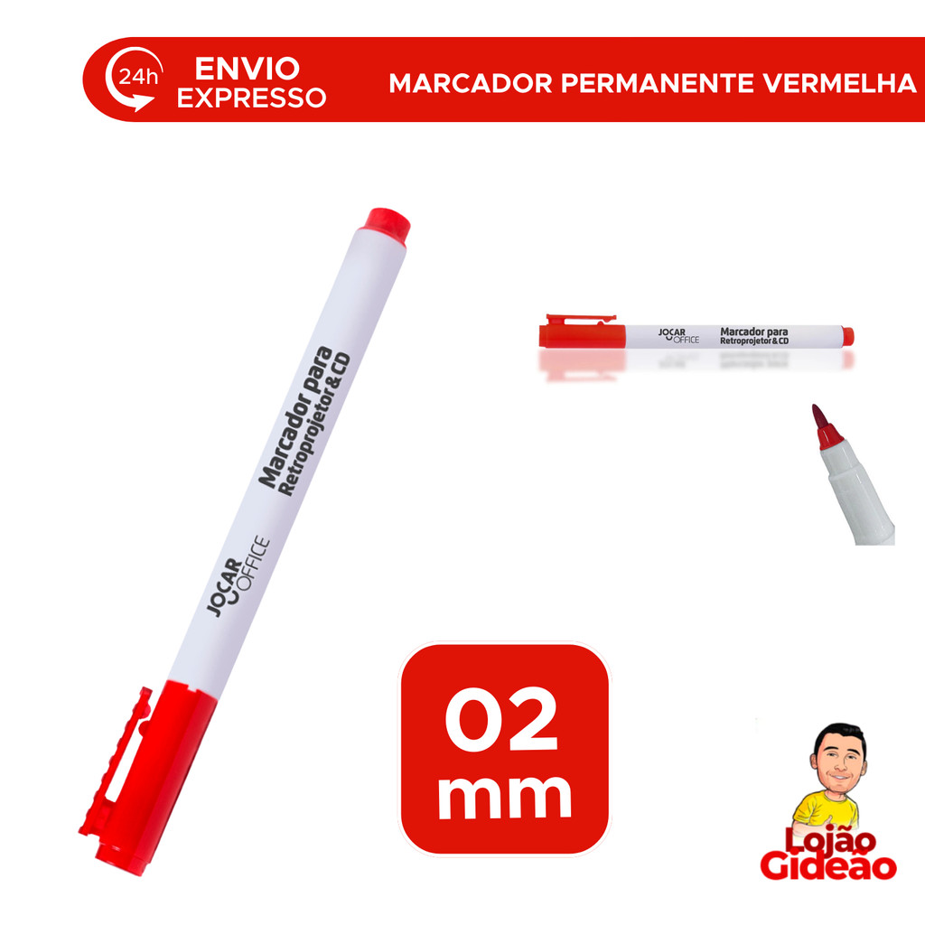 Marcador Permanente Para Retroprojetor E CD Ponta Fina Cor Vermelho