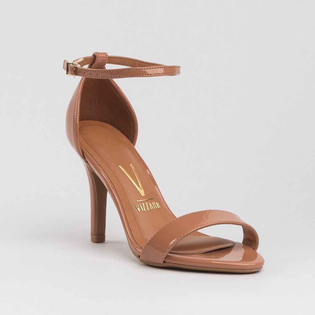 Sandália Feminina Vizzano 6249452 Salto Fino Alto Verniz Nude Gisele