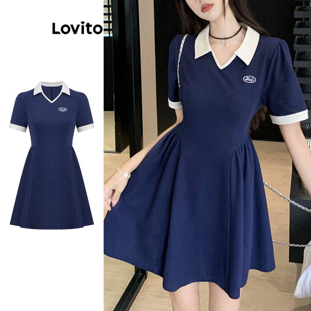 Lovito Vestido Casual Liso Blocos De Cores Para Mulheres L Md