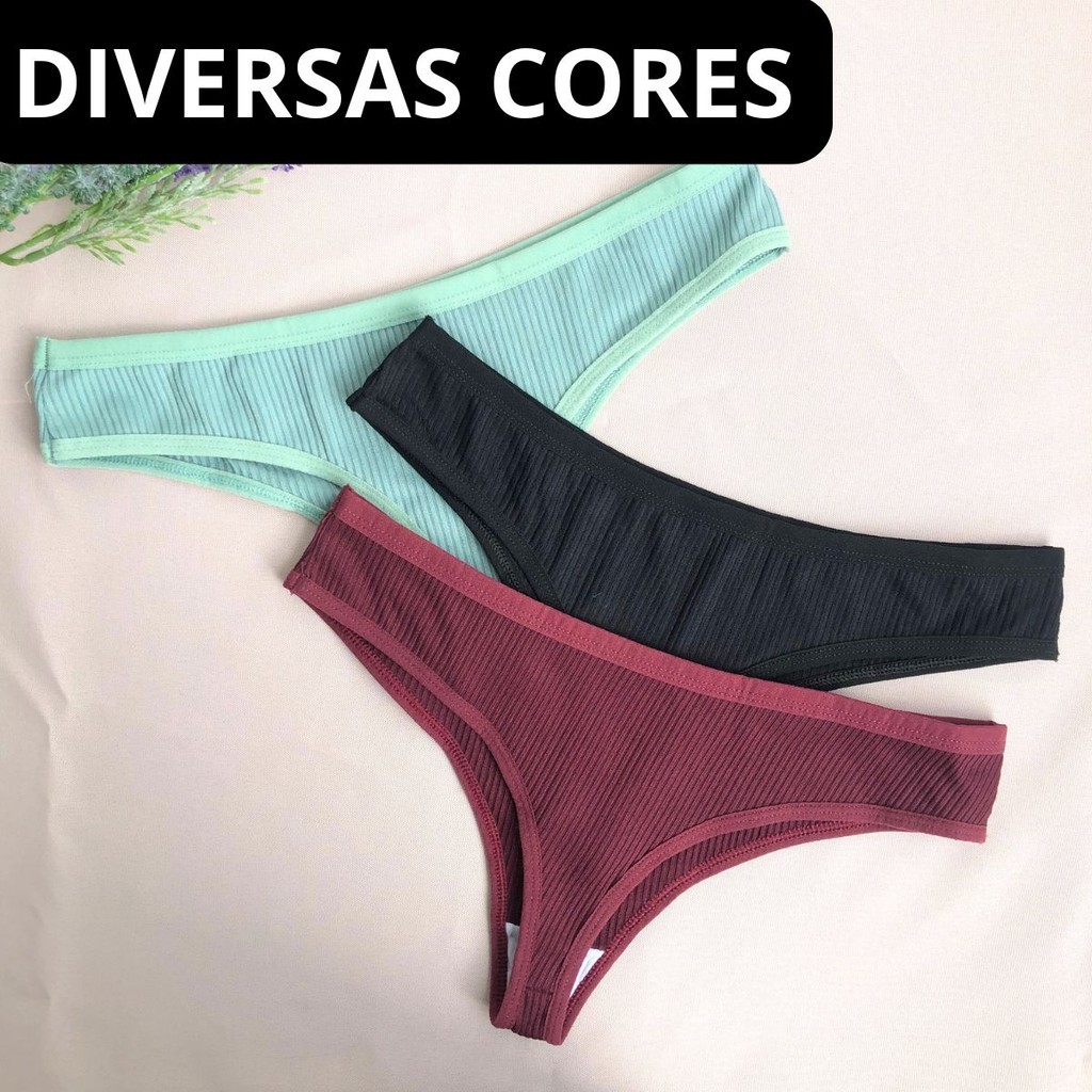 Kit 3 Calcinha Fio Dental Canelada Lingerie Conforto Tanga Shopee Brasil