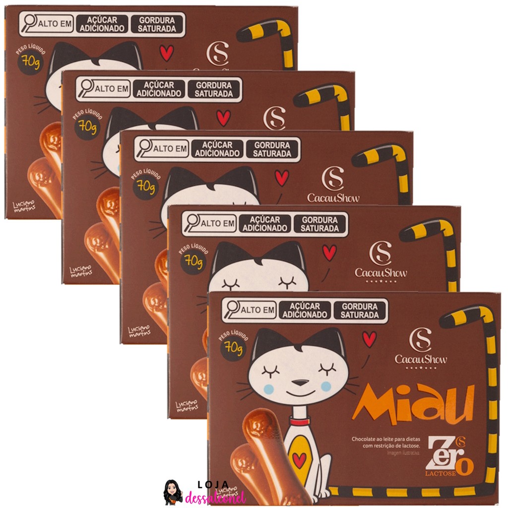 Kit X Caixas De Tabletes Miau Chocolate Ao Leite Zero Lactose Cacau