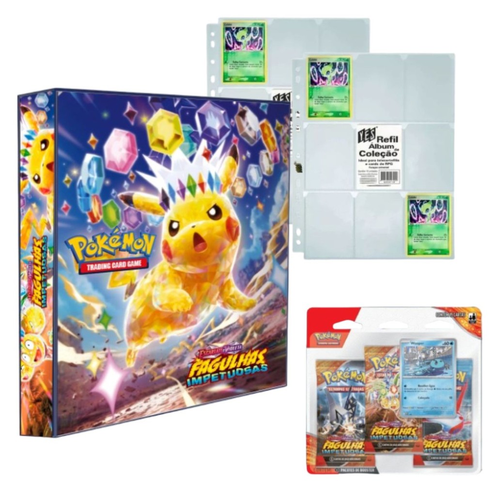 Kit Pasta Fichário Álbum Pokémon Escarlate e Violeta Fagulhas