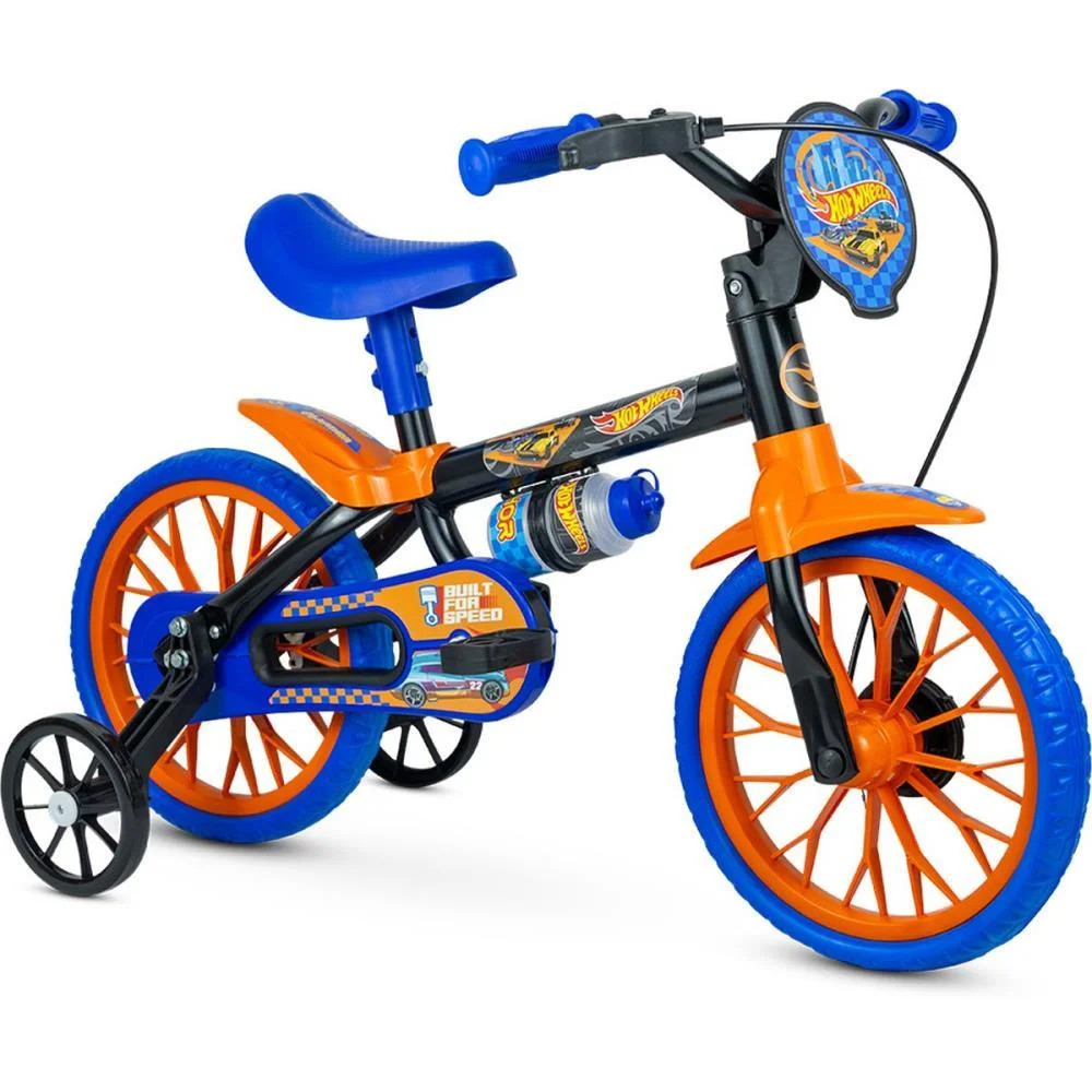 Bicicleta Aro Infantil Azul Preto E Laranja Hot Wheels Meninos