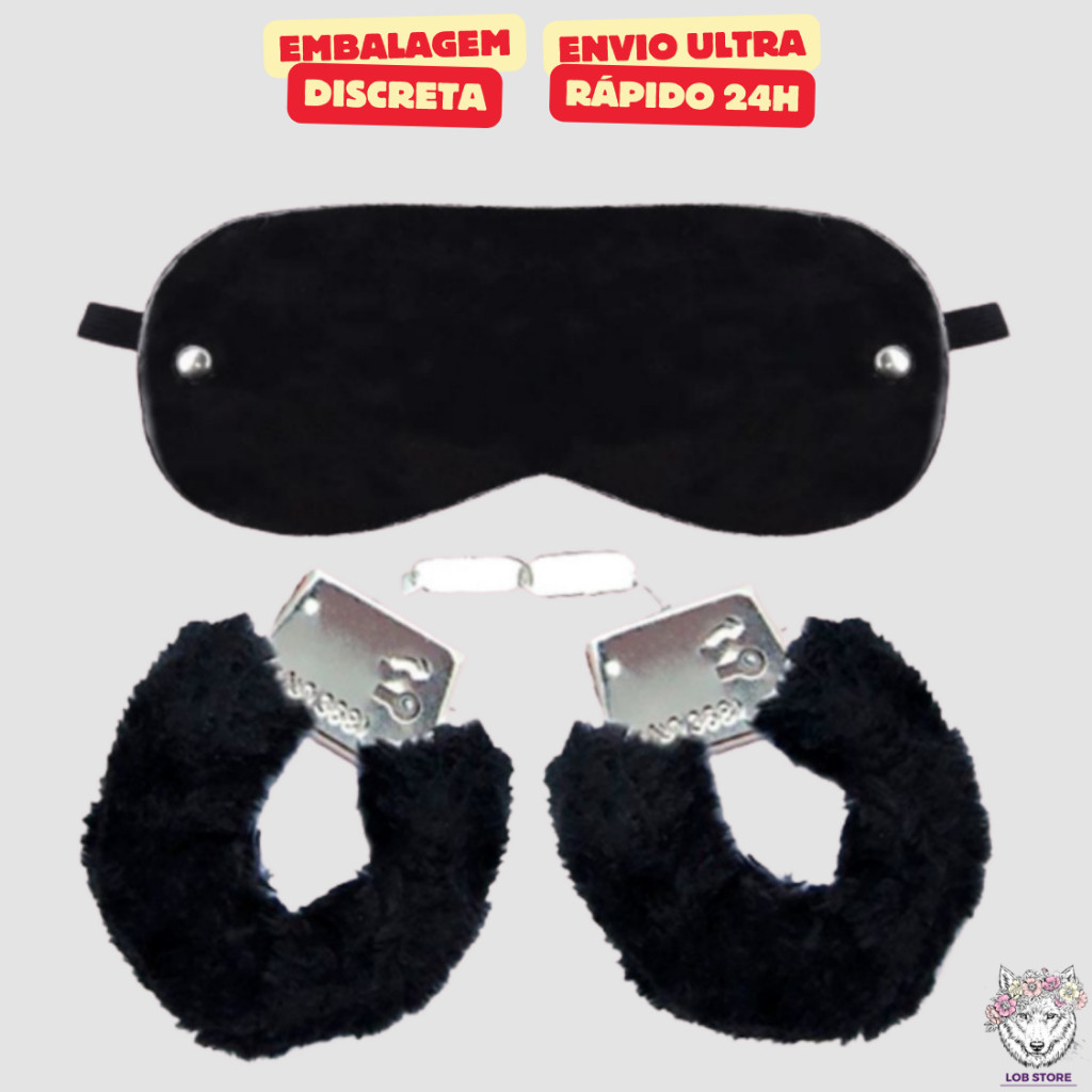 Kit Sado Algema Sexual Metal Pelúcia Venda Tapa Olhos Sex Shop