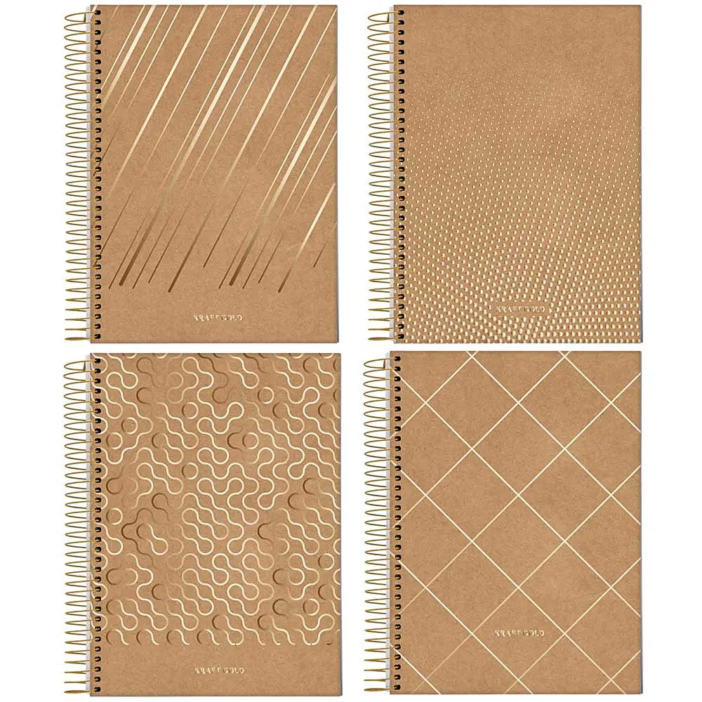 Caderno Espiral Capa Dura Colegial Mat Ria Kraft Gold Folhas