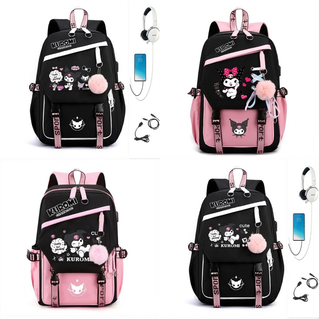 Sanrio Kuromi Estudante Mochila Casual E Fofa Bolsa Feminina Moderna