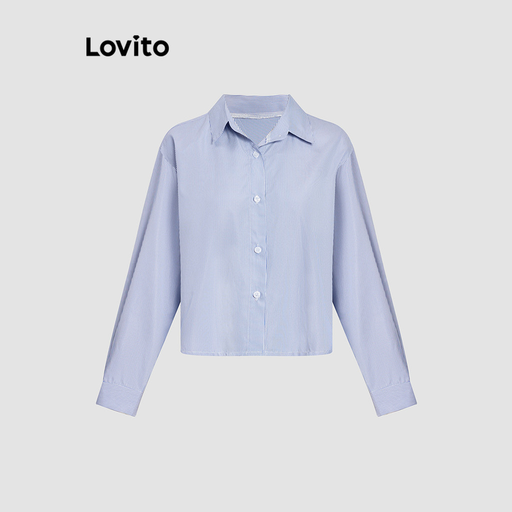 Lovito Blusa Casual Listrada Es Na Frente Para Mulheres