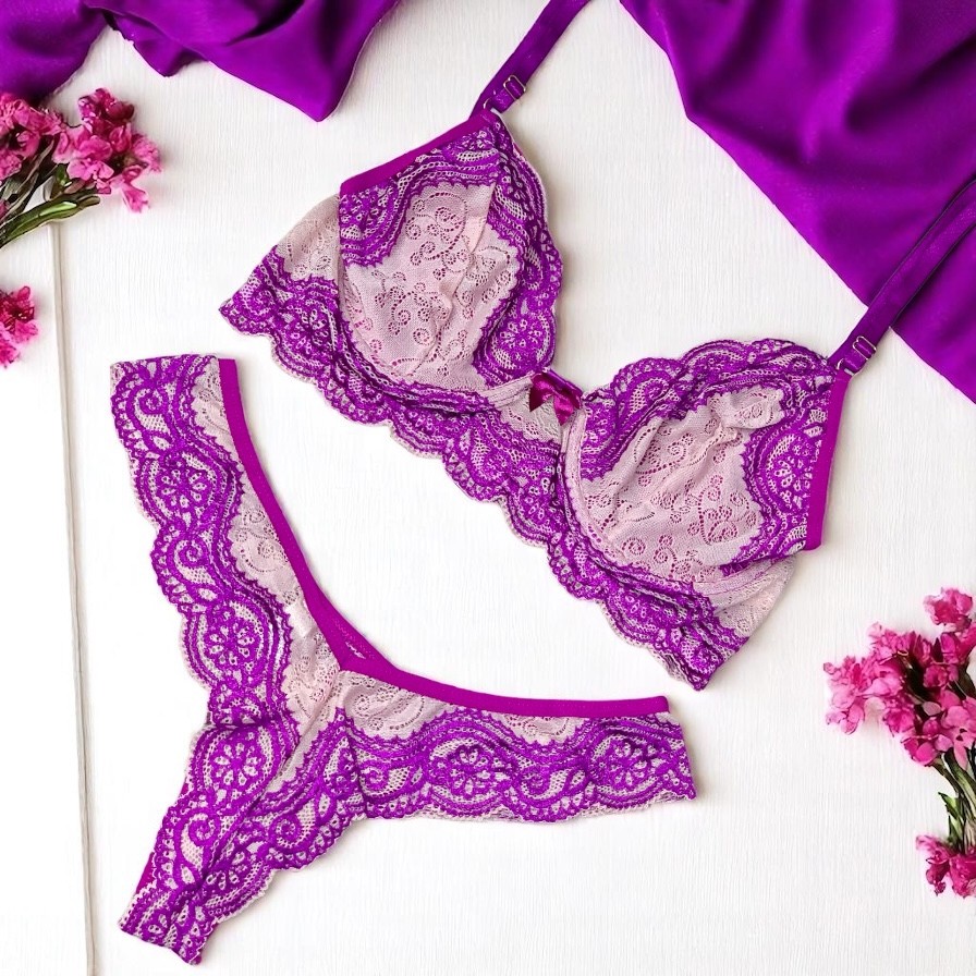 Conjunto de Lingerie Sensual Bicolor Sutiã e Calcinha em Renda Sexy