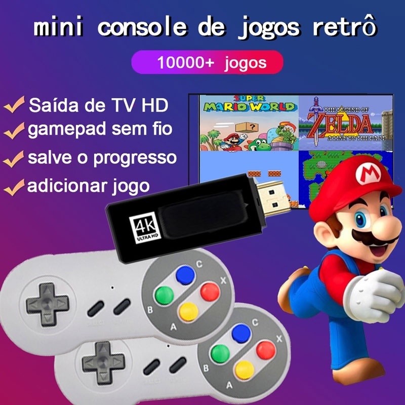 10000 Jogos Super Nintendo Sem Fio Hdmi Retro Tv Console Para Snes Nes