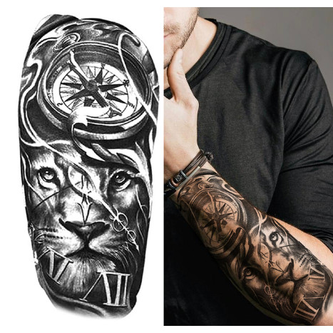 Tatuagem Temporária Masculina E Feminina Leão E Bússola Shopee Brasil