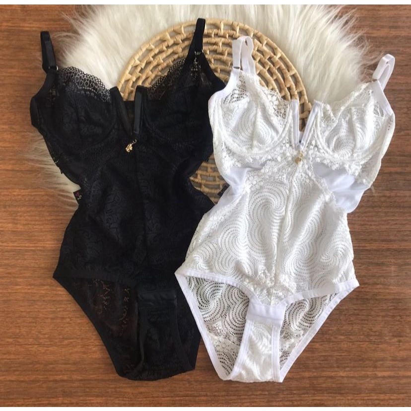 Body Jade Em Renda Decote Em V E Abertura Inferior Moda Lingerie