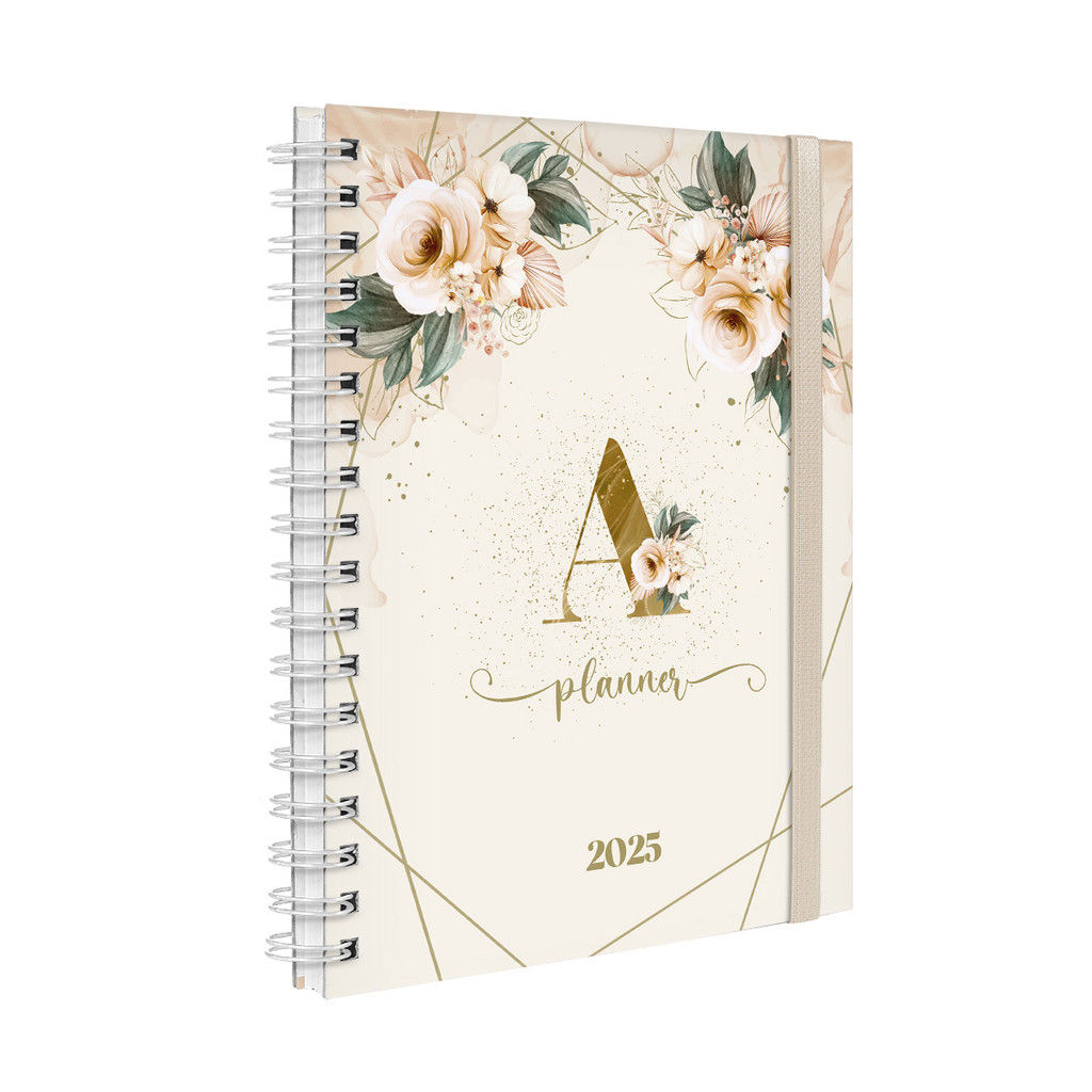 Agenda Planner Semanal Data 2025 Monograma Floral Nude E Dourado