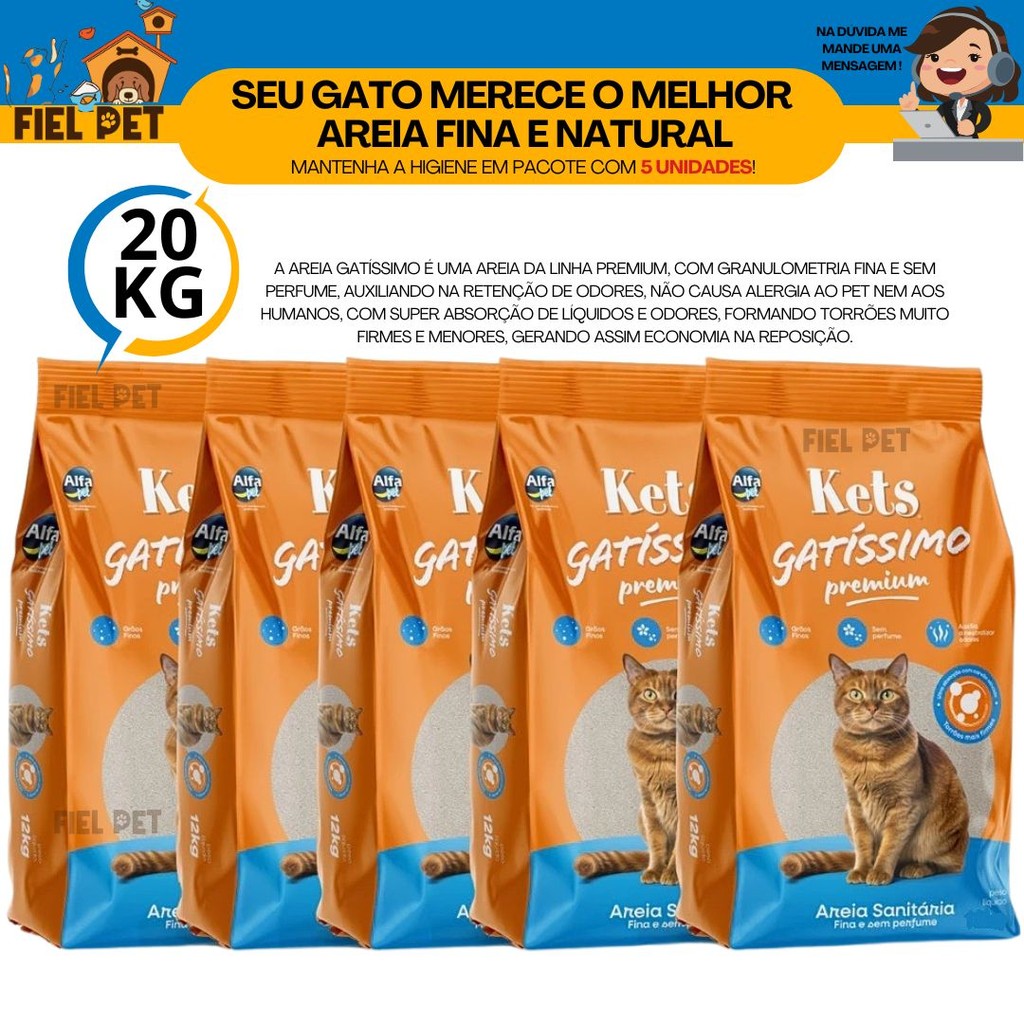 Kit Areia para Gato Sanitária Higiênica Premium Kets Gatissimo 20kg