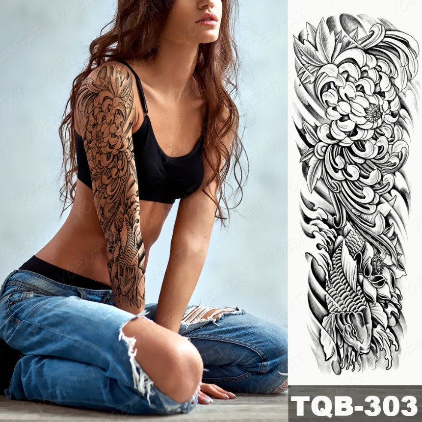 Grande Bra O Completo Manga Tatuagem Guindaste Japon S Flor Carpa