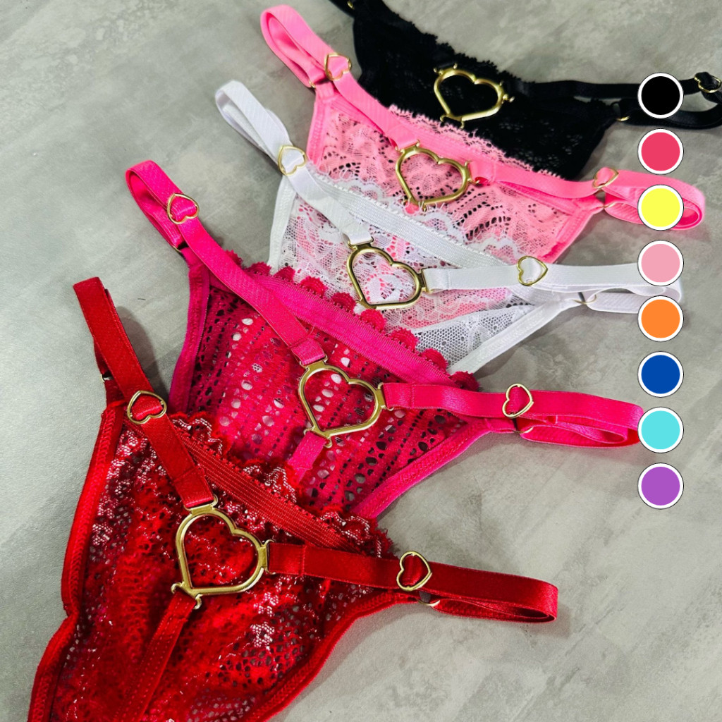 Kit Calcinhas Tanga Fio Dental Sexy Lingerie Coração Regulagem