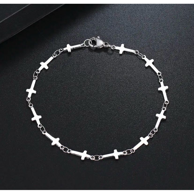 Pulseira Elo Cruz Crucifixo A O Inox Prata Unissex Masculina Shopee