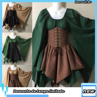 Roupa Medieval Européia Americana de Manga Longa para Mulheres