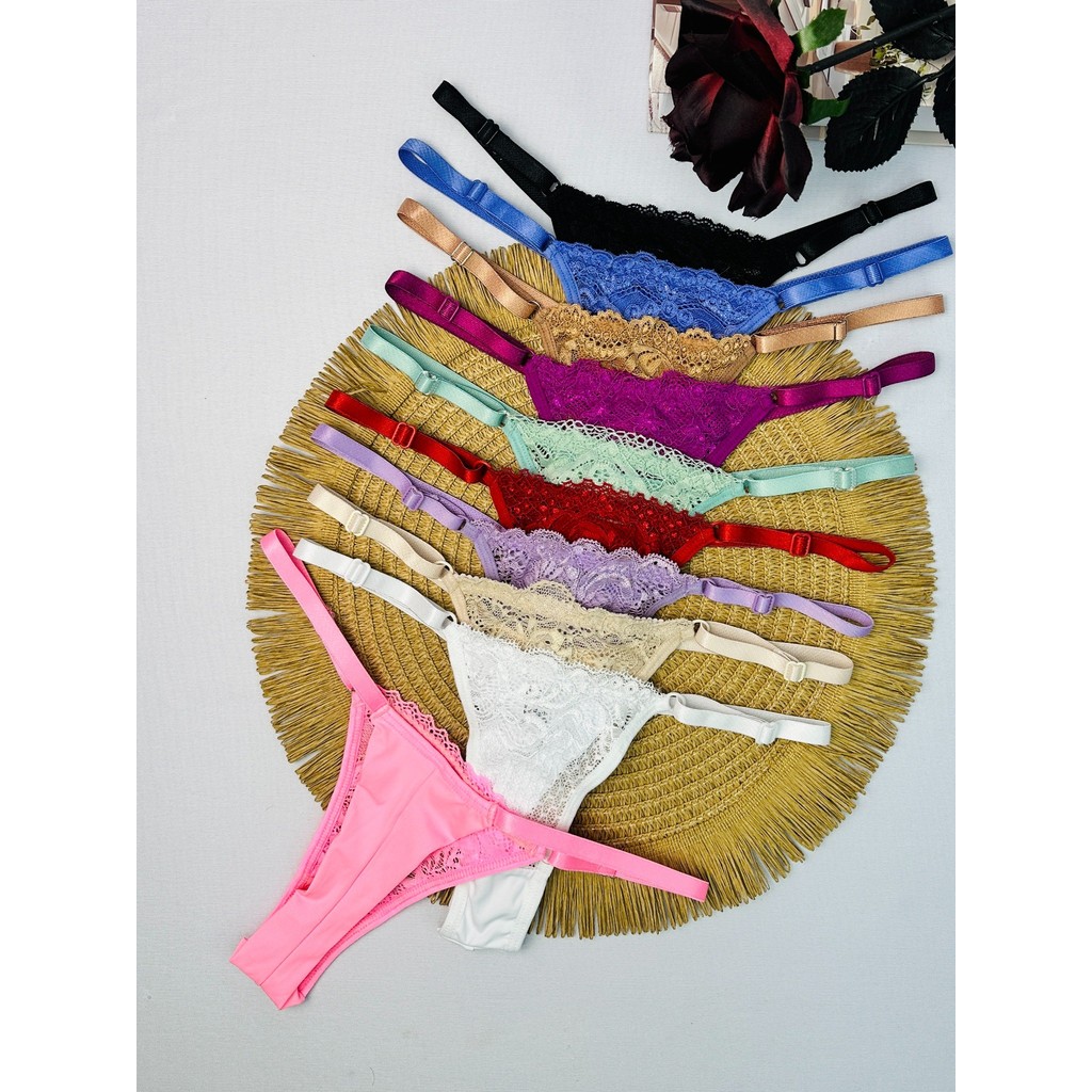 Kit C At Calcinha Fio Dental Duplo Sexy Lingerie Renda Regul Vel