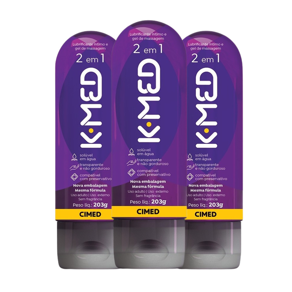 Kit 3x Gel Lubrificante Íntimo K Med 2 em 1 200ml Cimed Neutro Hot Ice