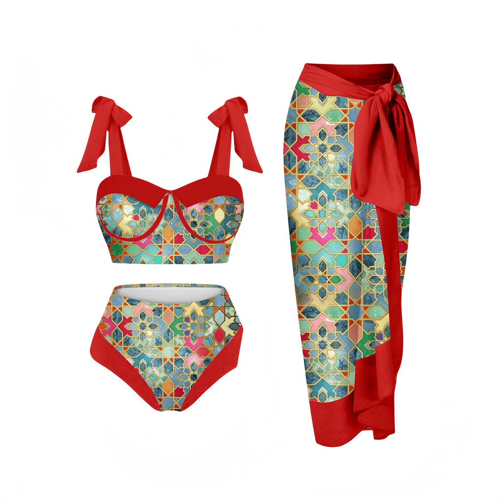 Conjunto Biquíni Cintura Alta hot pants Saia saida de para feminino