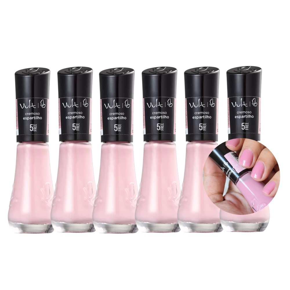 Kit 6 Esmalte Nude Cremoso Efeito Gel 5Free Espartilho Vult 8ml