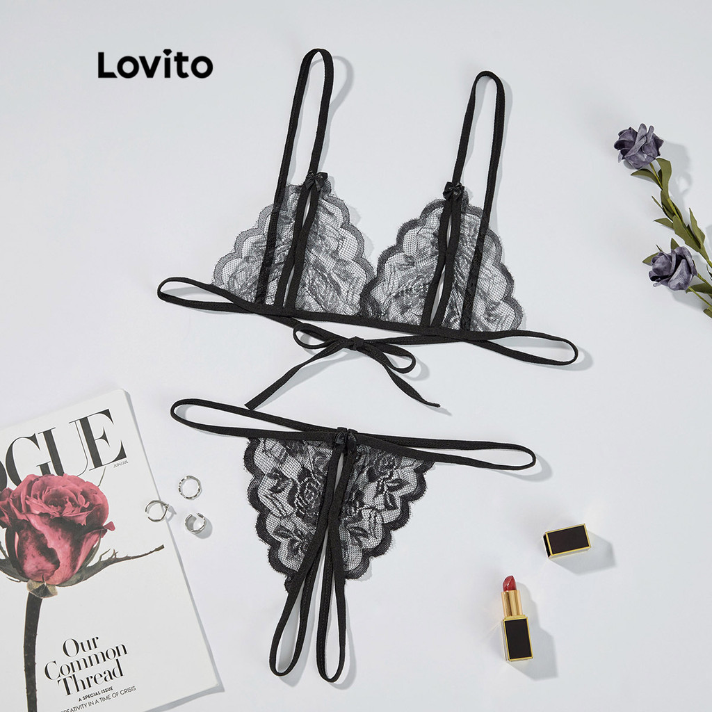 Lovito Conjuntos De Lingerie Sexy Cadarço Para Mulheres L12084