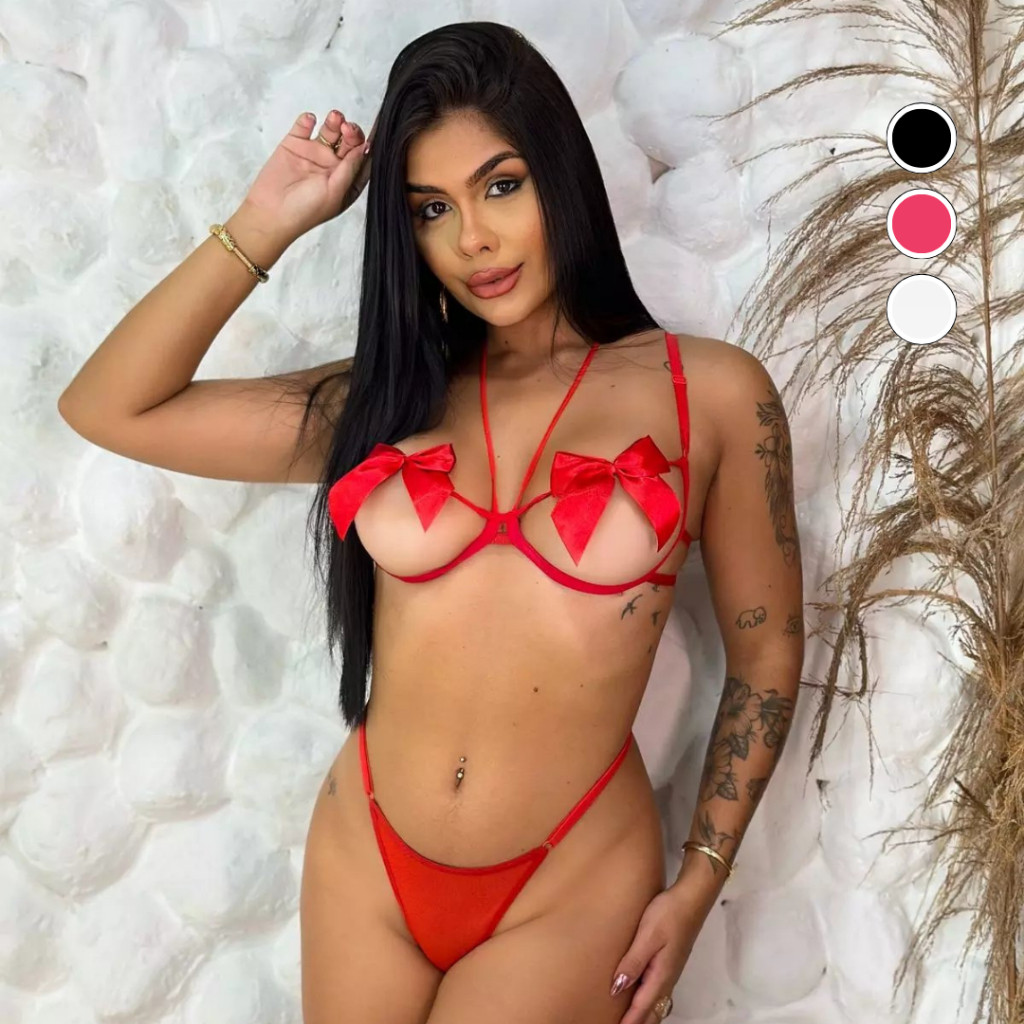 Conjunto Lingerie Aro Sem Bojo Laço Moda Calcinha Tule Sutiã Arco