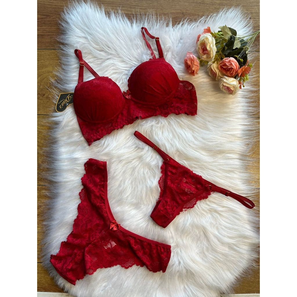Conjunto Trio Lingerie Bojo Sensual Roupa Intima Duas Calcinha