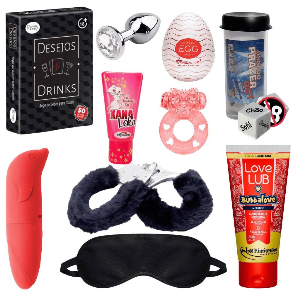 Kit Casal Sex Shop 10 Produtos Anel Peniano Golfinho Egg