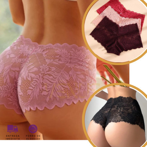 Kit Calcinhas Calesson Shortinho Lingerie Renda Tanga Feminino