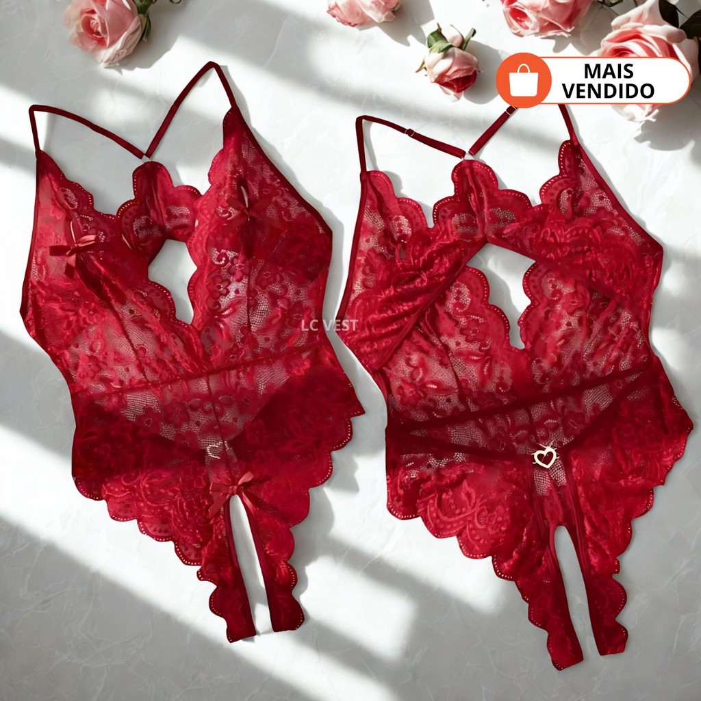 Body Sexy De Renda Abertura E Detalhe Em Pingente Lingerie