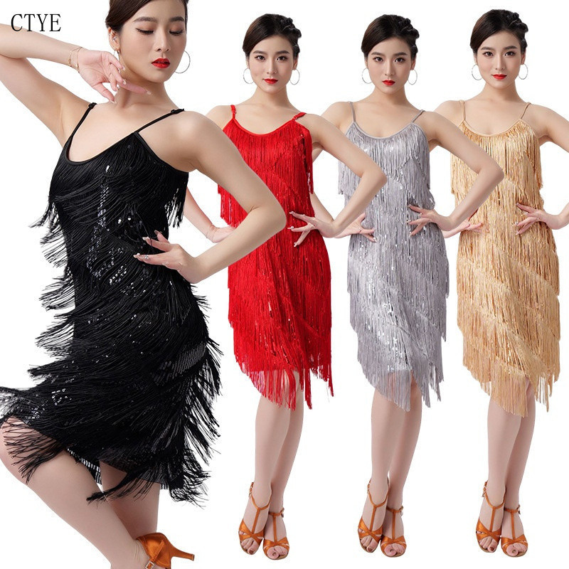 Novo Vestido de Dança Latina de Primavera para Adultos Lantejoulas