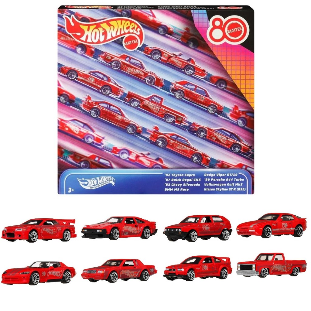 Pack 8 Miniaturas Hot Wheels Silver Series 80 Anos Aniversário
